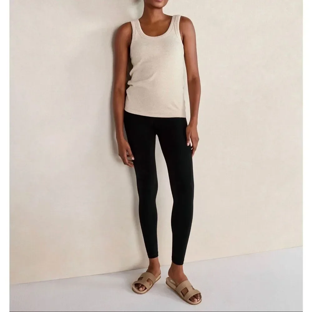 Haven Well Within Women's Scoop Neck Ribbed Sleeveless Tank Top Oatmeal L NEW